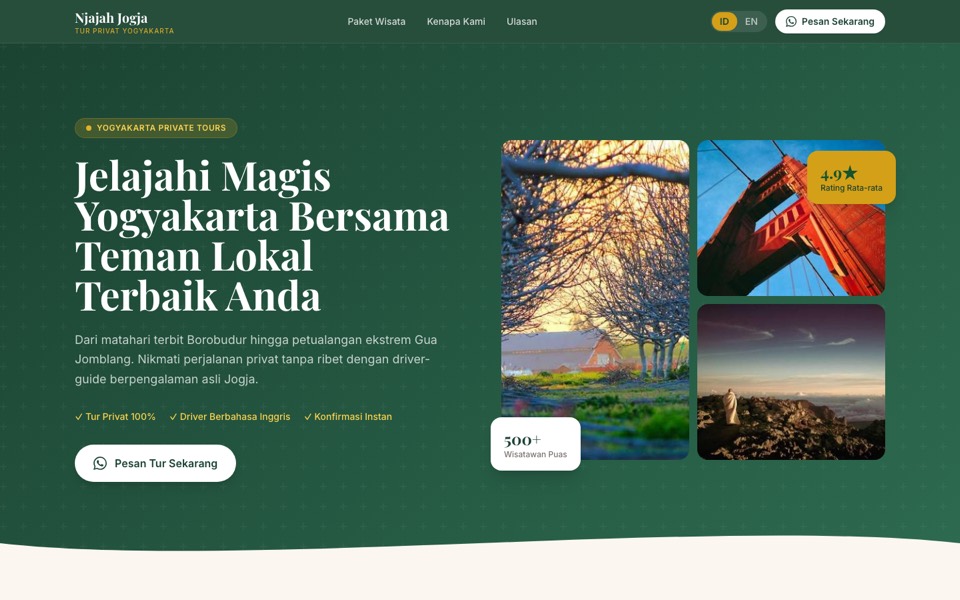 Tangkapan layar beranda situs Demo Tour Agency